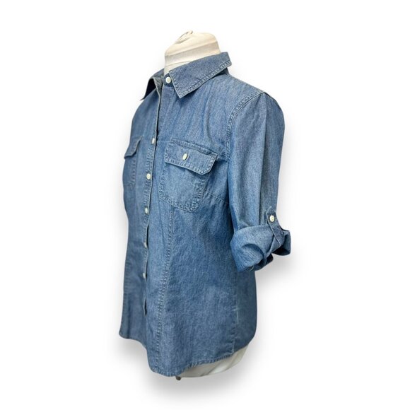Croft & Barrow Medium Denim Button-Up Shirt 100% Cotton Blue Long Sleeve - Picture 2 of 8